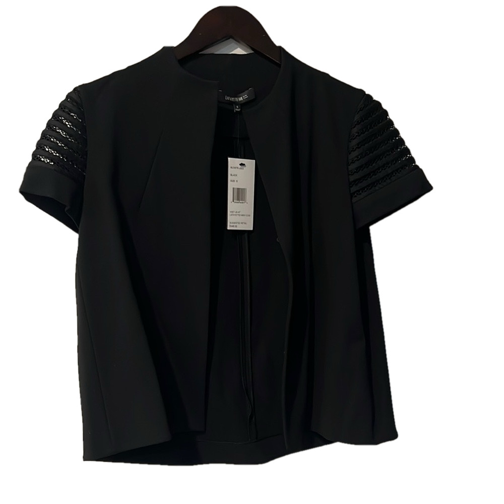Lafayette 148 New York Black Short-Sleeve Open Front Blouse